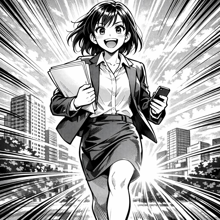仕上がった履歴書とスマホを持って、面接へ向かって歩き出す女性