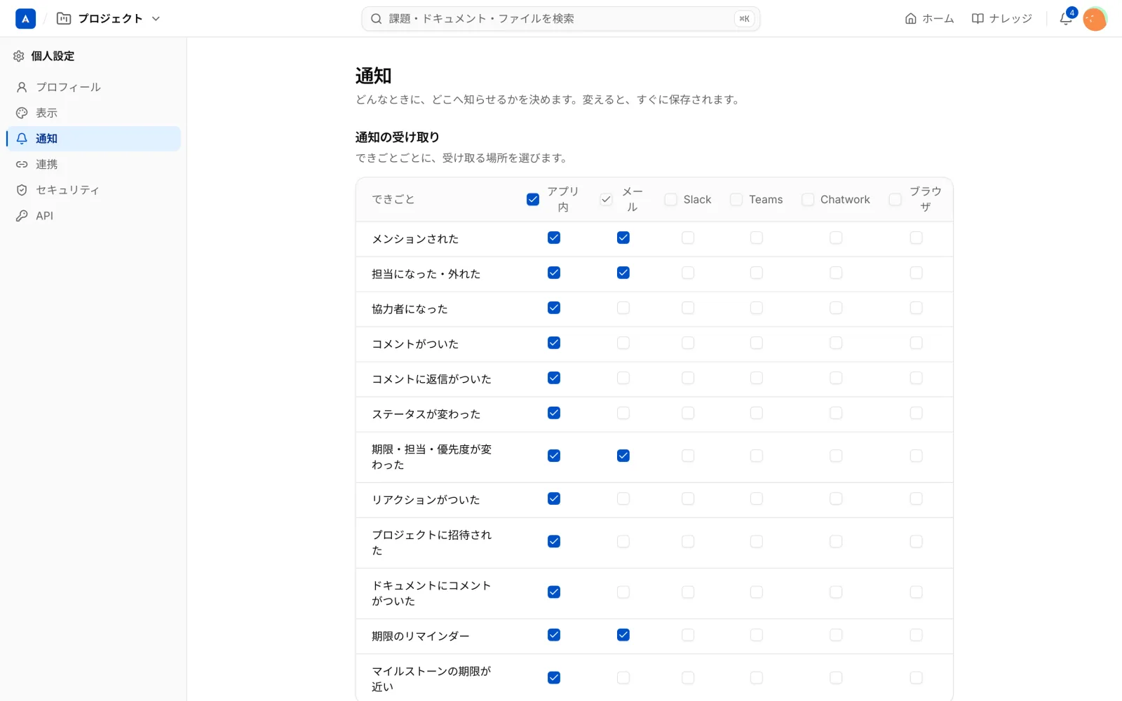 個人設定（通知）
