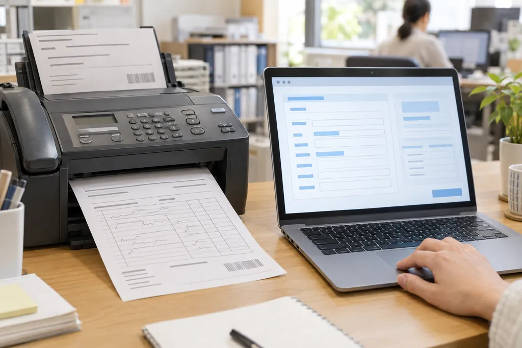 FAX で届いた注文書と、項目が入ったパソコンの入力画面